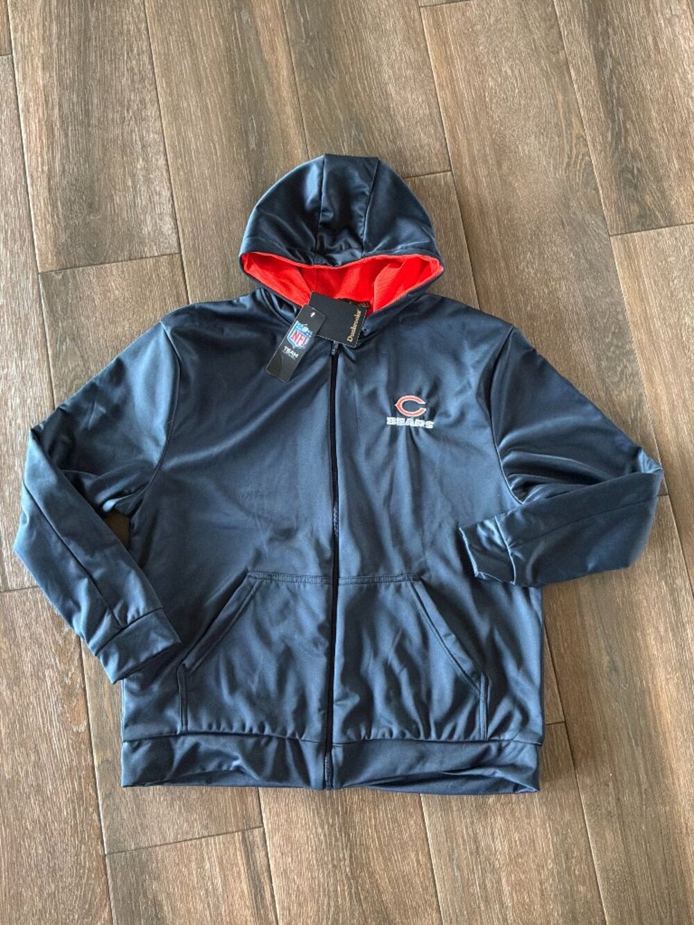 NWT Dunbrooke full zip navy/orange lined men's hoodie Chicago Bears size L